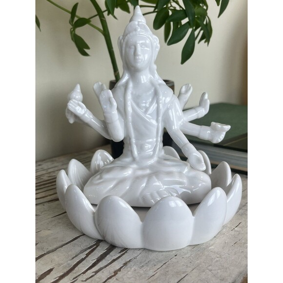 Lotus Other - Beautiful Goddess Statue White Lotus Ceramic Jewelry Holder 6.5” x 5.5”